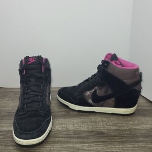 Nike Dunk Sky High Black Pink Camo Suede Sneakers 543258-001 Women's Size 7.5